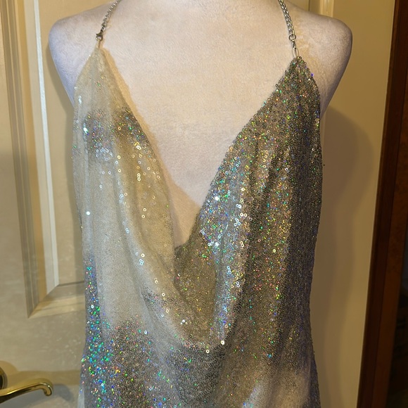Assa Dresses & Skirts - Club Wear silver sparkle ombré backless connects w/ chin around neck adjustable